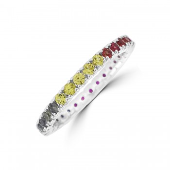 18ct White Gold Rainbow Sapphire & Diamond Full Hoop Ring