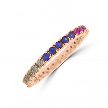 18ct Rose Gold Rainbow Sapphire & Diamond Full Hoop Ring
