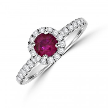 18ct White God Ruby & Diamond Halo Ring