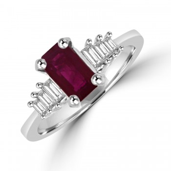 18ct White Gold Ruby & Baguette Diamond Ring