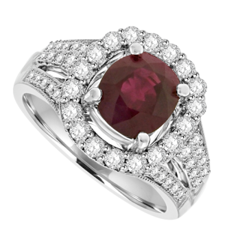 18ct White Ruby Solitaire & Pave Diamond Cluster Ring