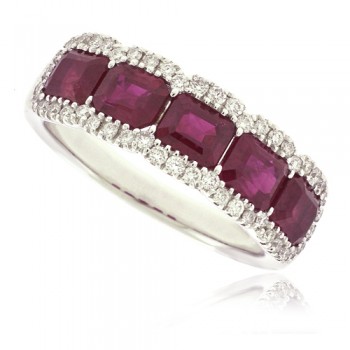 18ct White Gold 3-Row Ruby & Diamond Eternity Ring