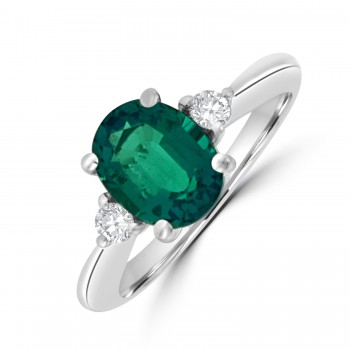 18ct White Gold 1.90ct Emerald and Diamond Three-stone ring
