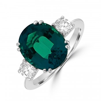 18ct White Gold Three-stone 4.60ct Emerald and Diamond ring