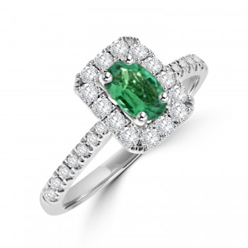 18ct White Gold Emerald Octagonal Diamond Halo ring