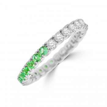 18ct White Gold Emerald and Diamond Full Hoop Eternity Ring