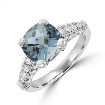 18ct White Gold Aqua Solitaire ring with Diamond shoulders