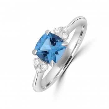 18ct White Gold Blue Topaz and Diamond Ring
