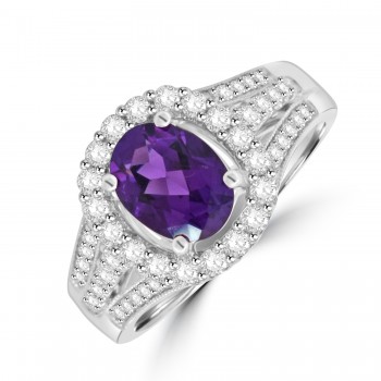 18ct White Gold Amethyst and Diamond pave cluster ring