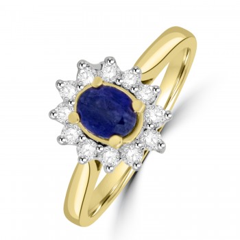 9ct Gold Sapphire and Diamond oval cluster ring