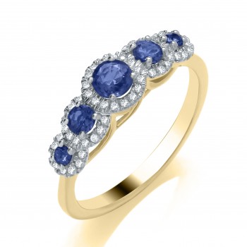 9ct Yellow Gold 5 stone Sapphire and Diamond Ring.