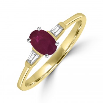 9ct Yellow Gold Ruby and Diamond Three Stone Ring