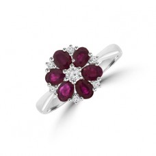 9ct White Gold Ruby & Diamond Daisy Cluster Ring