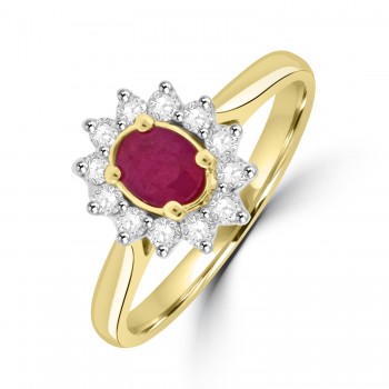 9ct Gold Ruby and Diamond Cluster ring