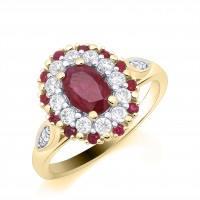 9ct Gold Ruby and Diamond Oval Double Halo cluster ring