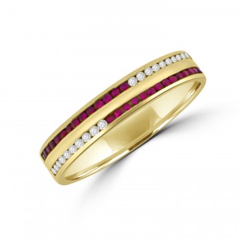9ct Gold Ruby and Diamond Two-row Crossover Band ring