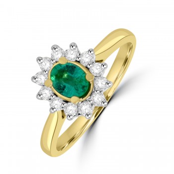 9ct Gold Emerald and Diamond Oval cluster ring