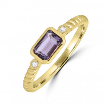 9ct Gold Pink Amethyst and Diamond Rope Twist ring