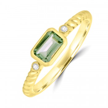 9ct Gold Green Amethyst and Diamond stacker ring