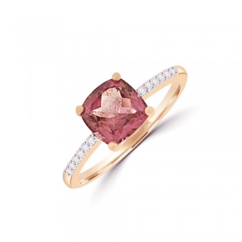 18ct Rose Gold Pink Tourmaline Solitaire Ring with Diamond