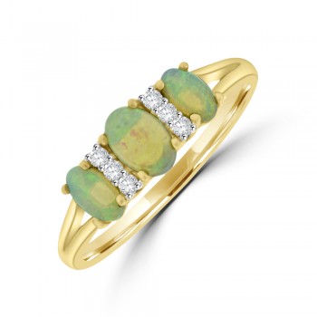 9ct Gold Three-stone Opal Diamond Ring