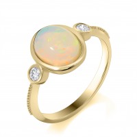 9ct Gold Opal and Diamond Trilogy ring