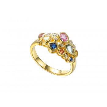 9ct Yellow Gold Multi Sapphire and Diamond Ring
