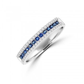 9ct White Gold 3-Row Sapphire & Diamond Eternity Ring