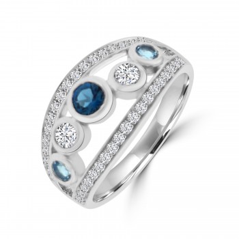 9ct White Gold Blue Topaz and Diamond Bubble Ring