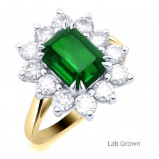 9ct Gold Lab Grown Emerald and Diamond Cluster ring