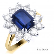 9ct Gold Lab Gown Sapphire and Diamond Cluster ring