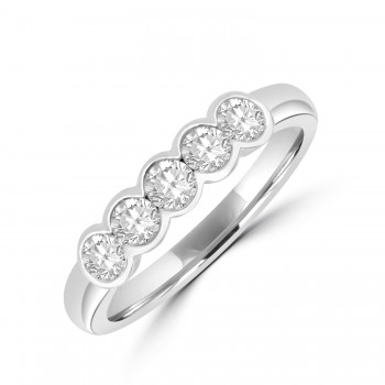 Platinum 5-stone .49ct Diamond Rubover Eternity Ring