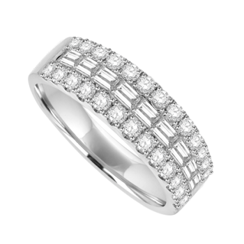 Platinum Three-row Baguette Diamond Eternity ring