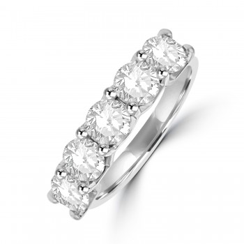 Platinum Five-stone Diamond V-claw Eternity ring
