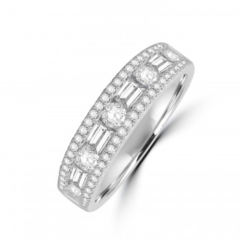 Platinum Three-row Brilliant and Baguette Diamond eternity ring