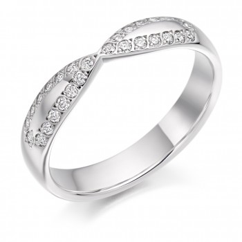 Platinum Diamond Ribbon Shaped Wedding Ring