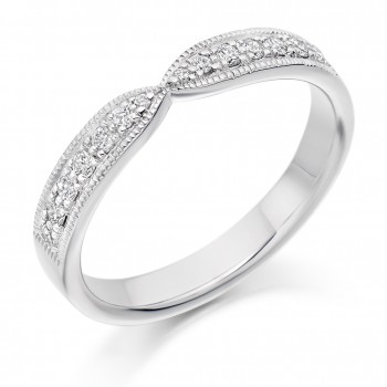 Platinum 14-stone Diamond Ribbon shaped Wedding Ring