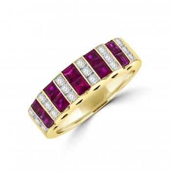 18ct Gold Three-Row Ruby & Diamond Eternity Ring