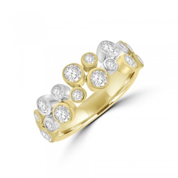 18ct Three-tone Gold Diamond Two-row Bubble Ring