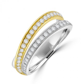 18ct Two Tone Gold 2 Row Split Diamond Ring