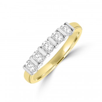 18ct Gold 5-stone .61ct Diamond Bar set Eternity Ring