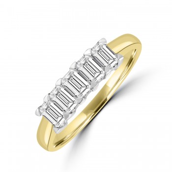18ct Gold Five Emerald cut Diamond Eternity ring