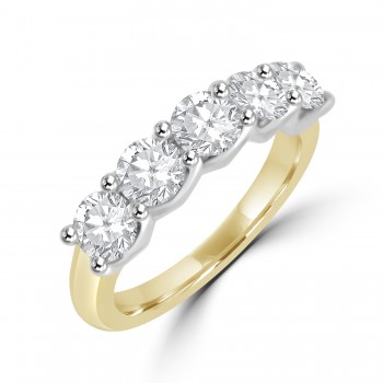 18ct Gold Platinum 5-stone 1.66ct Diamond V-claw Eternity ring