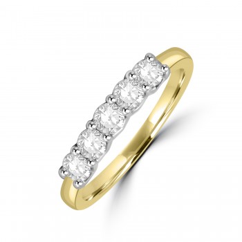 18ct Gold Platinum 5 Stone Diamond V-claw Eternity ring