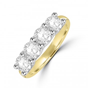 18ct Gold Platinum 4-stone Diamond V-claw Eternity ring