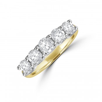 18ct Gold Platinum Five Stone Diamond V-claw Eternity ring