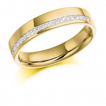 18ct Gold Princess cut Diamond Offset Wedding ring