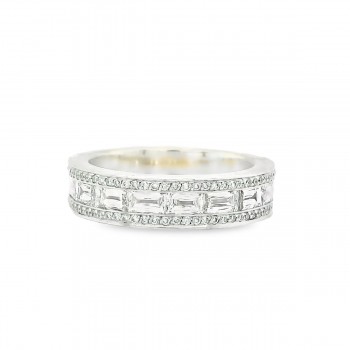 18ct White Gold Three-row Baguette Broad band Eternity ring