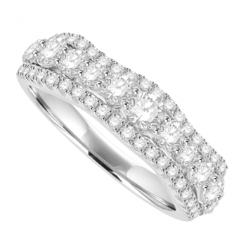 18ct White Gold 3-Row Diamond Broad Band Eternity Ring