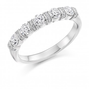 18ct White Gold 5-stone Diamond Pave Bar set Eternity Ring